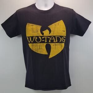F1) Wu-Tang Clan Men Distressed Logo Graphic Black Hip Hop Cotton T-Shirt Small